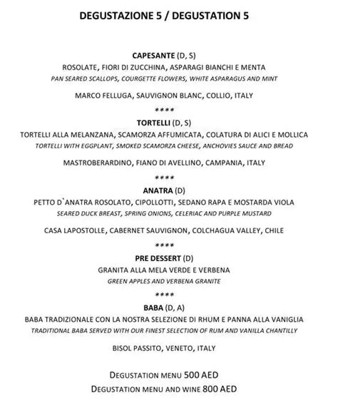 armani restaurant dubai menu